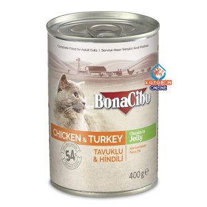 BonaCibo Canned Wet Cat Food Chicken & Turkey Chunks In Jelly 400g